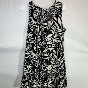 Black White Floral Women's Sleeveless Dress‎ Size Medium Neck Tie Scarf Boutique
